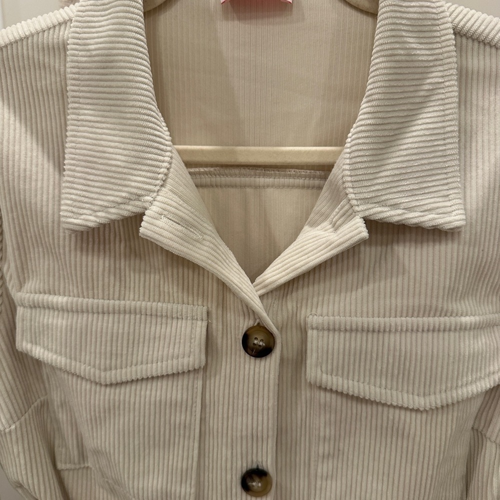 Pink Lily Cream Corduroy Belted Trench Coat Size L New Without Tags NWOT - Picture 2 of 5